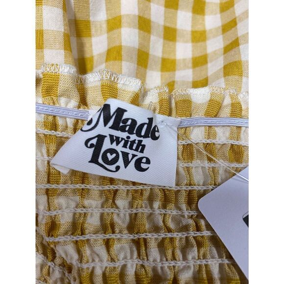 Made With Love Mustard Gingham Check Short Sleeve Dress Size Medium NWT - Picture 4 of 5